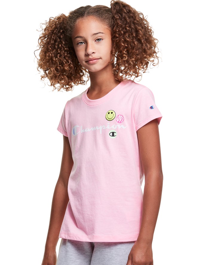 Champion T-Shirt Meisjes - Roze - Classic Smiley Face ( 397015-LUS )